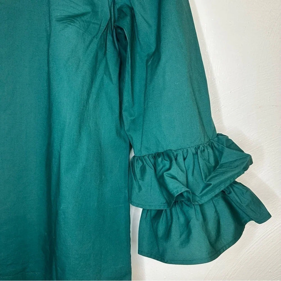 J Crew Blouse Womens 6 3/4 Bell Sleeve Crew Neck Casual Green Stretch Cotton - Picture 3 of 13